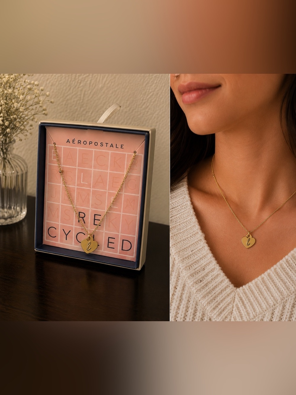 Aeropostale Lowercase “l” Heart Pendant Necklace | GP Monogram Initial Necklace